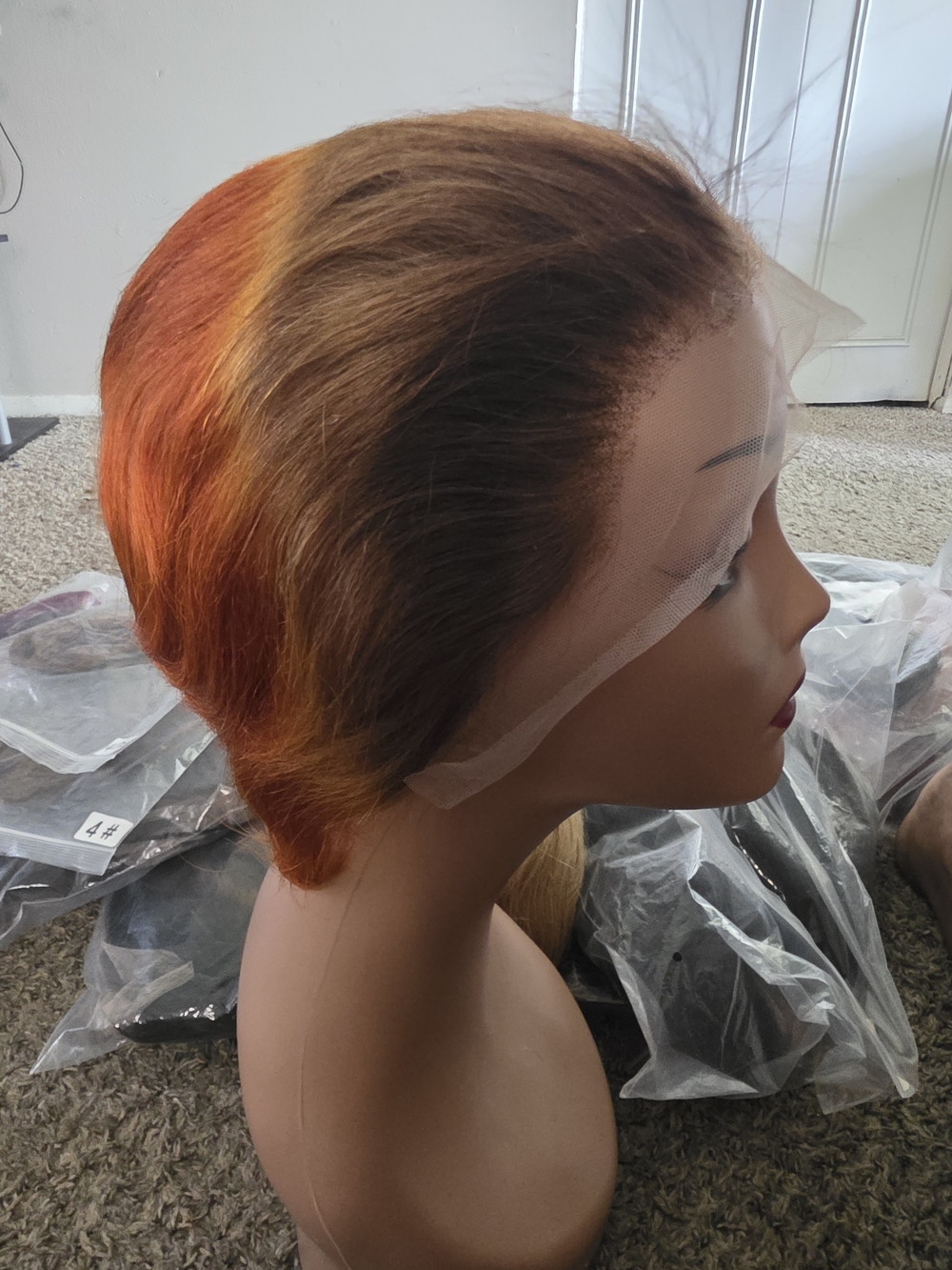 Lace Front Wig in Brown and Orange - Unbranded